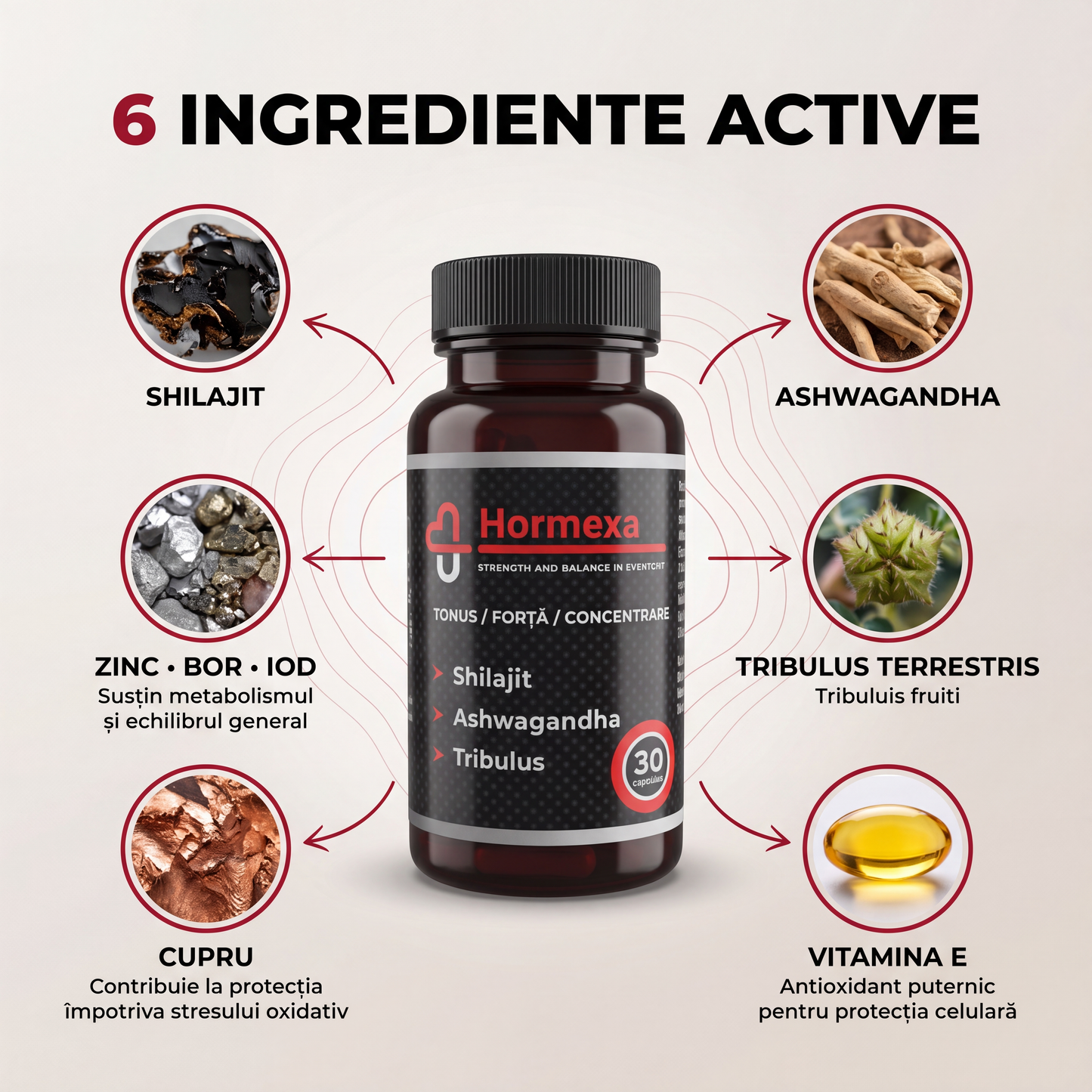 Formula naturala cu Shilajit, Ashwagandha si Tribulus | Hormexa