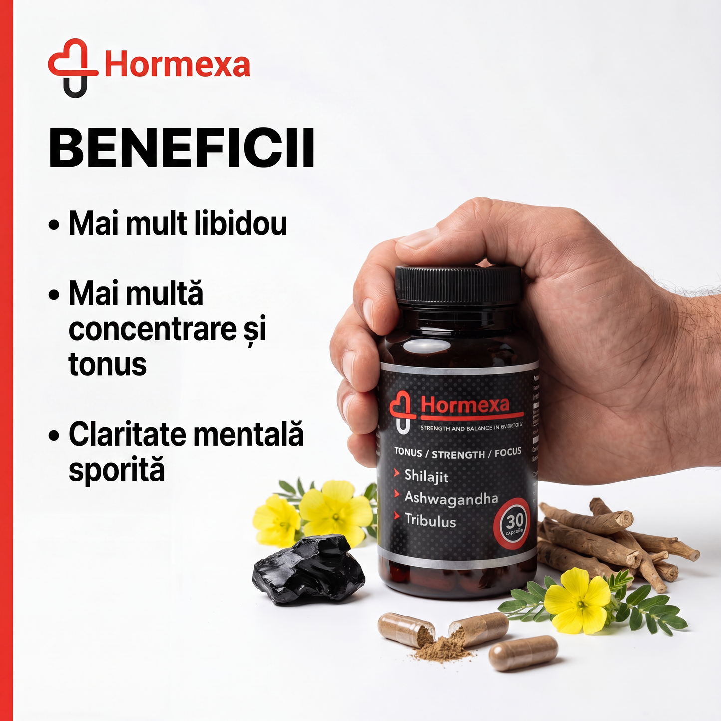 Formula naturala cu Shilajit, Ashwagandha si Tribulus | Hormexa